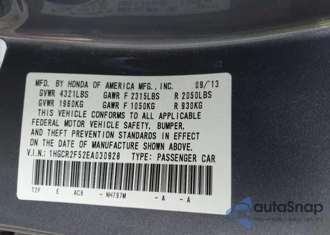 2014 Honda Accord Sport из США, поврежденный, VIN 1HGCR2F52EA030928